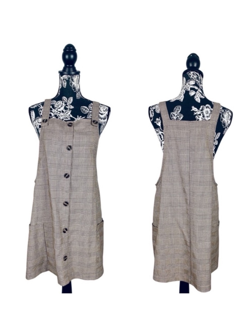 Mixed Threads Los Angeles neutral brown plaid overall dress size large